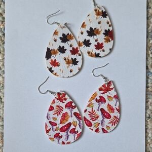 Leaf and Mushroom Teardrop Earrings 2 Pairs